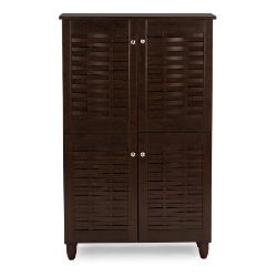 Baxton Studio Winda Modern and Contemporary 4-Door Dark Brown Wooden Entryway Shoes Storage Cabinet